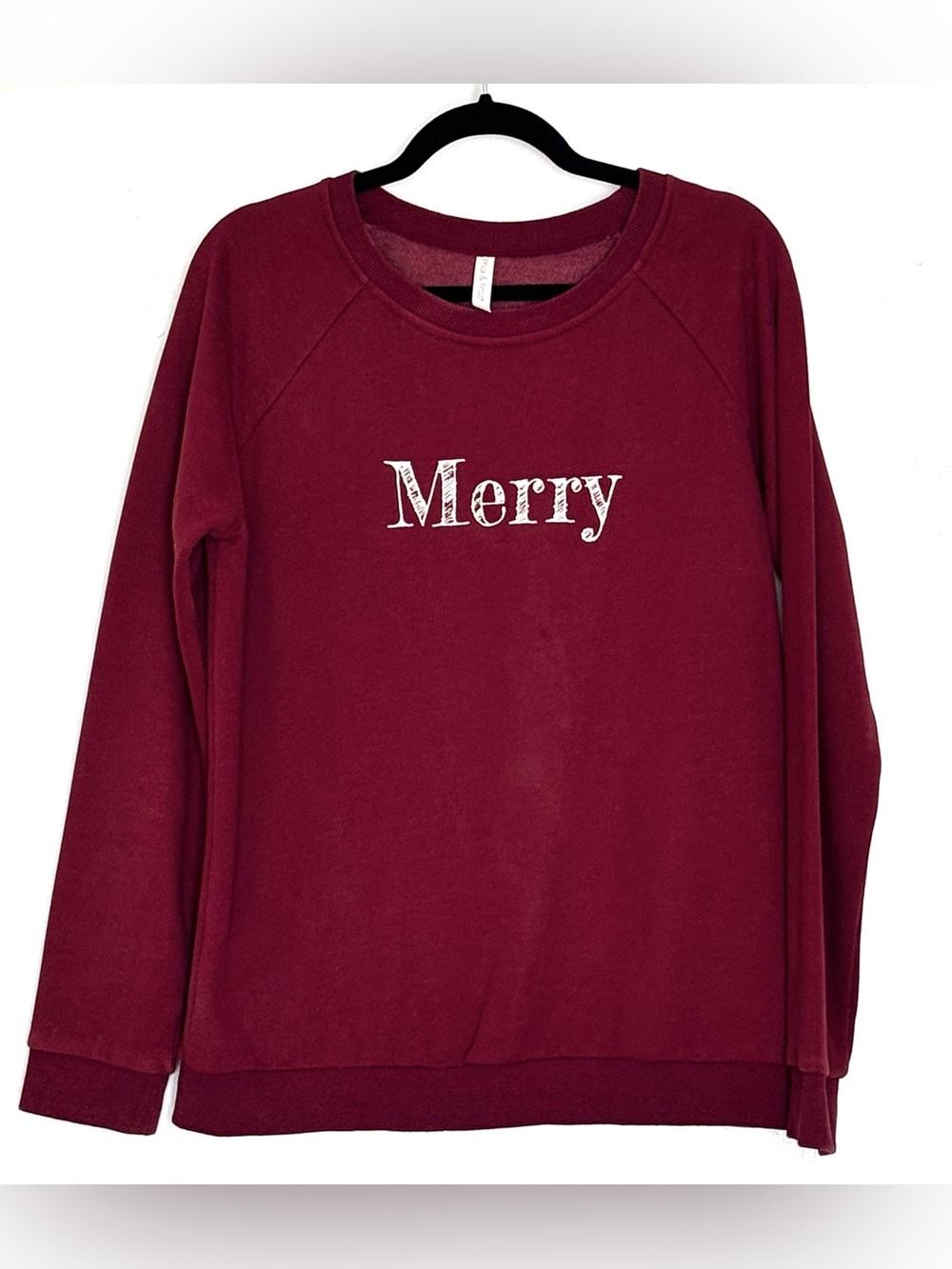 Mia & Tess “Merry” Typewriter Graphic Raglan Sweatshirt Size XL